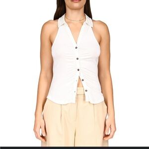 Sanctuary Ivory Halter Button-Front Top